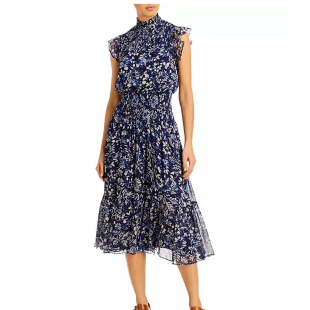 Aqua Navy Floral Midi Dress